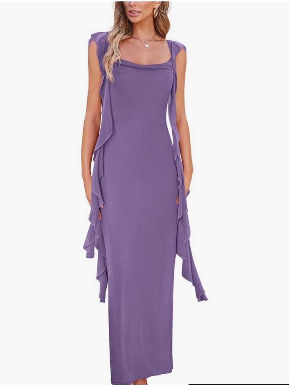 Elegant Lavender Ruffle-Trim Maxi Dress - Women's